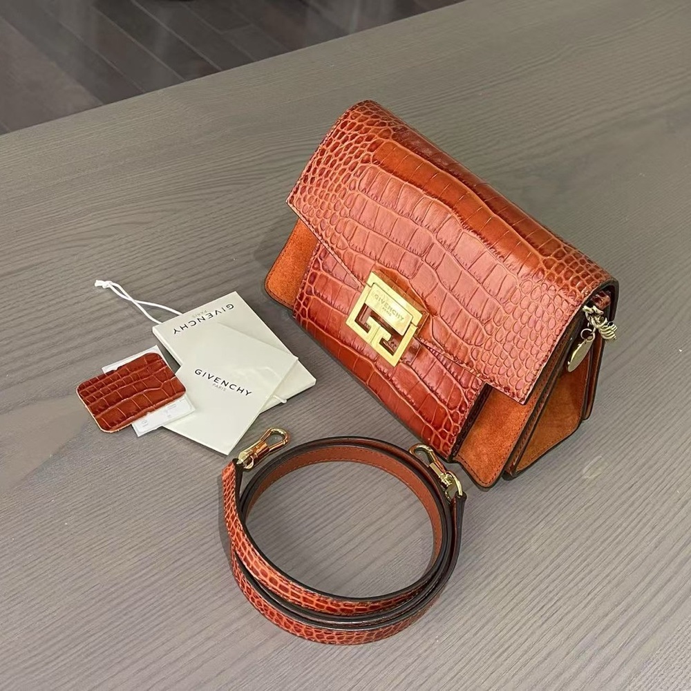 Givenchy GV3 Crocodile-Embossed Crossbody Bag in Brown - Small